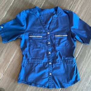 Jaanuu Button up scrub top XS navy blue